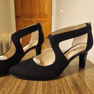 Lifestride Womens Size 11 Giovanna 2 Black Microsuede Heels Pumps Shoes